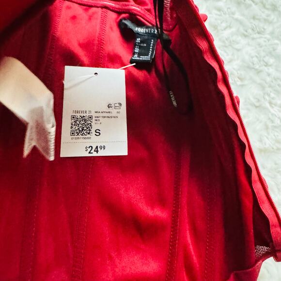 Forever 21 Women Red & Burgundy Ruch Corset Bustier Strapless Tube Top Small NEW - Picture 10 of 10